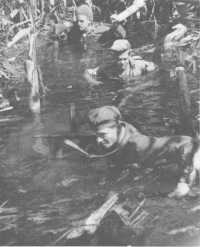 A patrol of the 42nd 
Battalion moving through swamp in the Mawaraka area