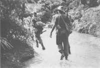 A patrol of the 2/24th 
Battalion moving out on 21st June to make contact with the 2/4th Commando Squadron after the capture of Hill 90