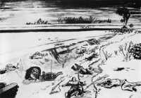 On the Dyke at Kepelsche 
Veer, January 1945, This sketch by Lieut