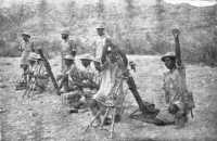 Men of 4/16 Punjab in 
action with their 3” mortars in Eritrean highlands