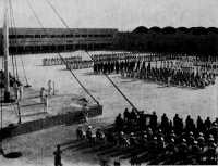 general view of the parade ground of 
HMIS Himalaya as Vice-Admiral Godfrey declares open the new establishment