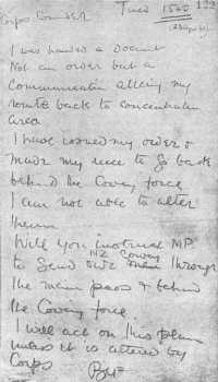 Draft of message from 
General Freyberg to General Blamey on 23 April 1941 on withdrawal route of the New Zealand Division from Thermopylae
