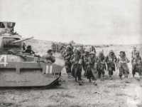 A and B Companies of 19 
battalion pass 4 Royal Tanks in a thrust from Ed Duda to link up with 6 Brigade, 27 November