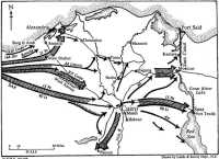 Sketch taken from a map on 
which Rommel marked his intended movements towards Cairo and the Suez Canal should he break through at Alamein