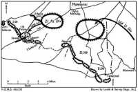 Mannerini group positions 
on 22 March showing 6 New Zealand Brigade’s penetration at Point 201 – A trace from enemy records