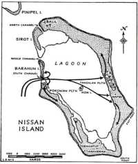 Nissan Island, largest of 
the Green Islands Group, was an oval of solid coral