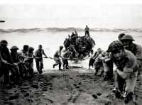 Gunners pulling a Bofors 
gun ashore at Mele Beach, Efate