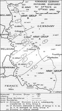 Forward German divisions 
disposed for attack on 10th May 1940