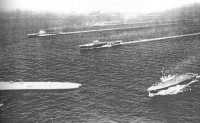 Operation PEDESTAL, August 
1942, showing some of the escorting warships, including the three carriers HMS Victorious, Indomitable, and Eagle 
(nearest the camera)