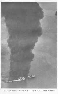 A Japanese Tanker hit by 
RAF Liberators