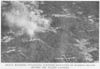 Heavy bombers attacking 
Japanese positions on Ramree Island before the allied landing
