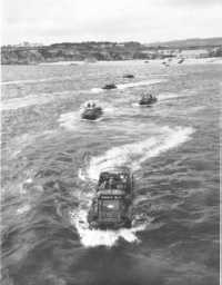 Column of DUKWs, during 
training exercise off Cornwall