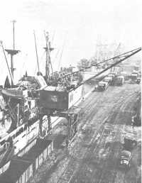 Ships discharging cargo for 
clearance by rail, Antwerp, 22 December 1944