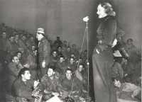 Marlene Dietrich, 
entertaining front-line soldiers of the Third Army
