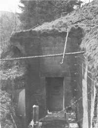 Exterior of a typical 
pillbox, showing door with firing embrasure