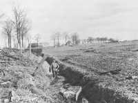Using a Drainage Ditch for 
Cover, an infantryman carries a message forward in the Peel Marshes area