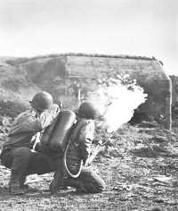 Practicing flame thrower 
technique for reducing pillboxes