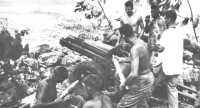 75-mm gun in firing 
position on Peleliu