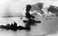 Japanese ships burning at 
Rabaul