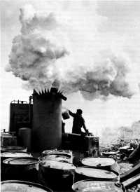 Mechanical smoke generator 
M1 (100-gallon) pouring out smoke screen to conceal Fifth Army operations from the Germans, Anzio area, Italy, March 
1944