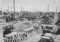 Stacks of engineer supplies 
at a depot in Luzon at the end of the war