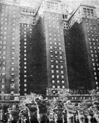 Airmen exercising on 
grounds of Stevens Hotel