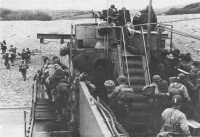 Infantry troops leave LST 
during exercise FABIUS at Slapton Sands, April 1944