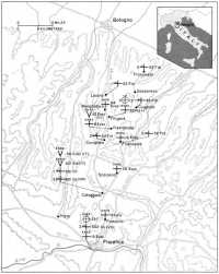 Map 36—Fifth Army 
Hospitals and Medical Supply Dumps Supporting II Corps, 25 October 1944