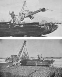 The versatile DUKW being 
used in training at the Waimanalo Training Center, Hawaii (top), and at Slapton Sands, England (bottom)