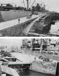 Sunken ships in the harbor 
at Naples converted into piers for the berthing of Allied ships